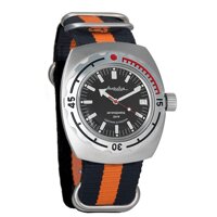 Vostok Amphibian Automatic Self-Winding Russian Military Wristwatch #090662 (Black+Orange)