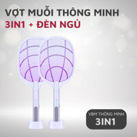 Vợt Bắt Muỗi Thông Minh 3in1 Kết Hợp Đèn Bắt Muỗi Tự Động Sạc USB Thu Hút Muỗi Diệt Muỗi Hiệu Quả Gấp 10 Lần Vợt Thường