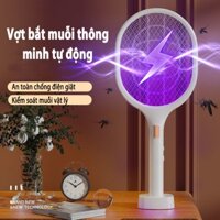 Vợt bắt muỗi thông minh tự động kiêm đèn bắt muỗi 2 in 1 ánh sáng tím thu hút diệt muỗi, để bàn và treo tường Kiêm vợt m