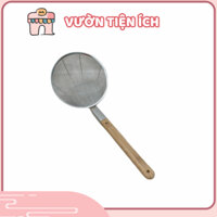 Vợt chiên lớn inox 304 cán gỗ size 28 cm, tiện lợi cho nhà bếp, dùng trong ráo dầu mỡ, vợt thức ăn, rau củ, mì bún