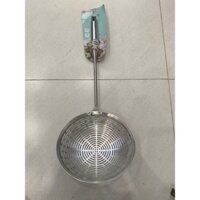 Vợt inox ăn lẩu, vợt inox 304, vợt vớt thức ăn cán cầm inox cách nhiệt, vợt thủng inox Size 18cm