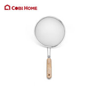 Vợt lưới vớt thức ăn, chiên đồ bằng inox cán gỗ đường kính 25cm  31cm - E - 14cm