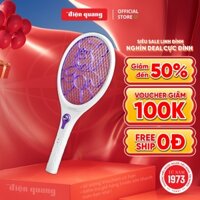 Vợt muỗi Điện Quang ĐQ EMR04 WP (trắng - tím) - Xả nhanh dòng điện 5s, chống giật. Lưới vợt chống gỉ - BH 12 tháng