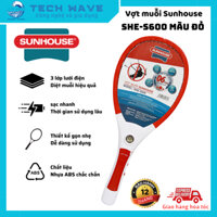 Vợt Muỗi Sunhouse SHE-S600 Màu Đỏ - Sạc nhanh - Tay cầm nhựa ABS gọn nhẹ cứng cáp - 3 tấm lưới điện diệt muỗi hiệu quả