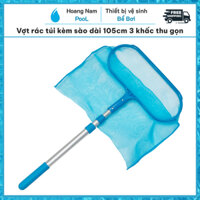 Vợt rác túi bể bơi kèm cán dài 105cm 3 khấc, Vợt rác túi hồ bơi bể nhỏ, bể cá, bể cảnh