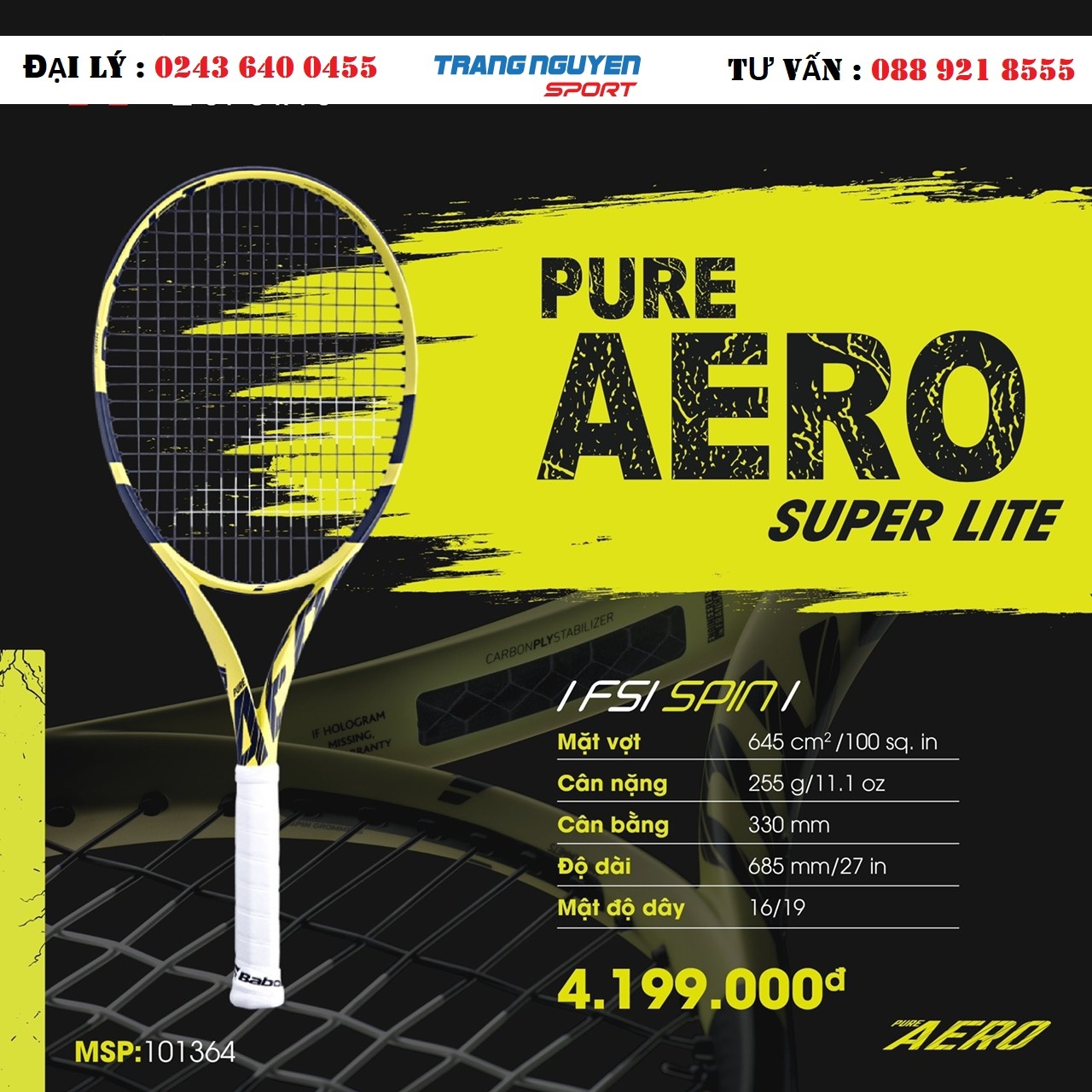 V t tennis Babolat Pure Aero Super Lite 2019 255gr 101364