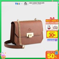 VOUCHER 30K Túi đeo chéo da nữ dáng cổ điển nắp gập Lata HN94 - Bò đậm