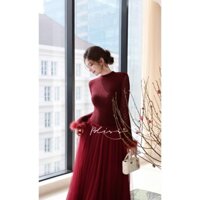 [VOUCHER 50K] Set Đầm Ren Đỏ Thiết Kế Dài Tay Ôm Body Phối Chân Váy Tùng Xòe Sang Chảnh Bliss Shop V316