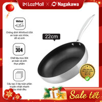 [Voucher 7% Tối Đa 800K]Chảo inox chống dính Nagakawa Natsu NAG2203 (22cm) - Dùng trên mọi loại bếp