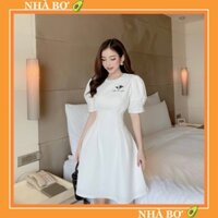 [VOUCHER FOLLOW 10% đơn 99k] - Đầm xoè ngắn tay trắng, thêu tỉ mỉ, phù hợp với các nàng công sở, dự tiệc, đi chơi