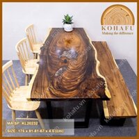 [Voucher giảm 50k] Mặt bàn gỗ me tây nguyên tấm, xử lý epoxy độc đáo dài 175 x rộng (81-81-67) x dày 4.5 (cm) - KL20232