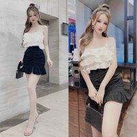[VOUCHER LYLY12345, THIẾT KẾ CHUẨN SHOP] Set Áo Croptop Nhún Bèo Kèm Chân Váy Xòe Đuôi Cá, Set Bộ Nữ, Set Áo Và Chân Váy
