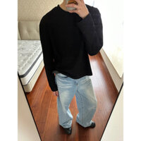 VPP9 South Korea Ice Blue Washed Jeans Water Ripple Messy Cat BeardbaggyStyle Trousers in Stock High Street Basic