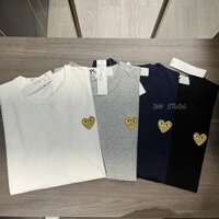 VQ0V play 220g fashion brand Baoling embroidery love Golden Heart round neck short sleeve T-shirt men's and women's summer clothes