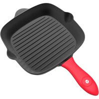 Vremi Pre-Seasoned Cast Iron Square Grill Pan - 11 inch Nonstick Stove Top Grilling Pan for Oven and Vegetables - Silicone Handle Cover - Heavy Dut...