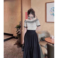 vSET áo len mongtoghi kẻ ngang kèm chân váy đen (có tách lẻ)