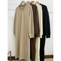 VT02 Váy nỉ tăm dáng suông cổ chocker nhiều màu dáng dài bầu mặc được vanmiushop