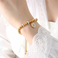 VT09_Vòng tay nữ mạ vàng bạc phối charm tròn trai tim đính kim cương nhân tạo cao cấp phong cách Hàn Quốc Boho