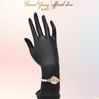 VT120 - Vòng tay ngọc trai nuôi nước ngọt 6-7 li dài 20cm đính mặt đồng hồ mạ vàng 18K cao cấp