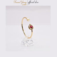 VT48 - Kiềng Tay Đính ngọc Trai Trắng Nước Ngọt Hình Giọt Nước 8 -9 li và viền đính đá Zirconia, Kiềng Mạ vàng 18K