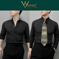 [Vuhai] Áo sơ mi nam cổ Button Down khuy ẩn, sơ mi đen cổ điển, sơ mi mặc vest, chất liệu lụa thấm hút mồ hơi, thoáng kh