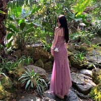 Vuông Bàn Influencer Live Stream Gợi Cảm Nóng Kim Cương Sáng Bóng Đuôi Cá Đầm Lưới Gạc Xoay Lớn Treo Váy Váy Dài