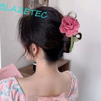 Vuốt Tóc Vải BLAZETEC, Lá Xanh Mềm Hoa Hồng Cá Mập Kẹp, Phụ Kiện Tóc Phong Cách Pháp Polyester Nhựa Hoa Kẹp Hàng Ngày