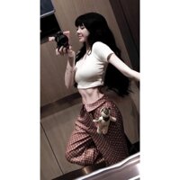 Vyniee chính chủ  Set L V áo croptop cổ tim mix quần ống rộng KÈM GẤU L V HÀNG CHUẨN L1