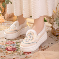 W Mùa Đông Giày Cotton Tăng Chiều Cao Cổ Giày Nữ Thêu Lông Giày Mùa Đông Ngoài Trời Mặc Phong Cách Trung Hoa Giày Cotton Phong Cách Trung Hoa Giày Nữ