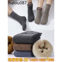 W Mùa Đông Lông Cừu Lót Dày Tất Nam Tuyết Tất Giữa Ống Confinement Nữ Mùa Đông Cực Dày Ấm Ngủ Rời Miệng Người Già