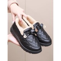 W Mùa Đông Lông Cừu Lót Dày Đậu Hà Lan Cũ Bắc Kinh Giày Cotton Nữ Chống Trơn Trượt Ấm Mẹ Giày Slip-on Giày Lông Thú Thời Trang