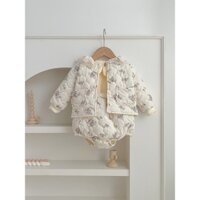 W Mùa Đông Phong Cách Hàn Quốc Bé Gái Hoa Phù Hợp Với Ren Túi Dây Đeo Áo Liền Quần Đi Chơi Ấm Áp Hai Mảnh Phù Hợp Với Q3YV