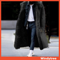 [W & T] Áo khoác nam mùa đông Lông thú giả dày túi dài tay màu trơn ấm áp Chiều dài Midi Plus Kích thước Nút áo khoác ngoài trời để cắm trại