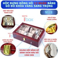 W42 Hộp đựng 12 chiếc đồng hồ bằng gỗ sơn mài màu đỏ cao cấp