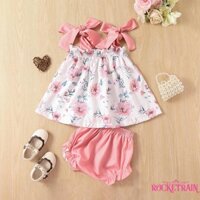 Wa-baby girls shorts set tie-up flower in camisole with elastic waist shorts trang phục mùa hè