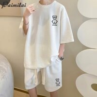 Waffle Casual Suit Nam Mùa Hè Băng Lụa Quần Short + Áo Thun Tay Ngắn Đẹp Trai Bóng Rổ Thể Thao