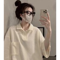 WAFFLE POLO NGẮN TAY ÁO THUN CỦA NỮ PHONG CÁCH RỘNG RÃI TRONG THIẾT KẾ THỦY TRIỀU THIẾT KẾ NICHE OVERSIZE NỬA TAY