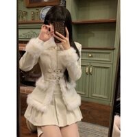 ]Waist-Cinching Autumn Winter French Style Suit Socialite Little Chanel Style Half Skirt[1643Women's Patchwork High-End Coat with Good Reviews, Fur Collar, Elegant High Waist NSD0
