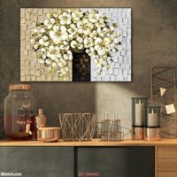 Waki.shop . Tranh CANVAS đẹp bình hoa giả sơn dâu tặng đinh treo tranh