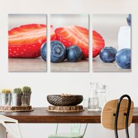 wall26 3 Panel Canvas Wall Art - Blueberries and Strawberries - Giclee Print Gallery Wrap Modern Home Art Ready to Hang - 24"x36" x 3 Panels