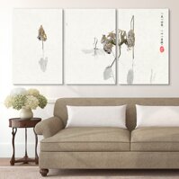 wall26-3 Panel Canvas Wall Art - Minimalism Style Chinese Painting of The Dried Lotus - Giclee Print Gallery Wrap Modern Home Art Ready to Hang - 2...