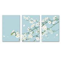 wall26 - 3 Panel Canvas Wall Art - Small White Flowers on Light Blue Green Background - Giclee Print Gallery Wrap Modern Home Art Ready to Hang - 1...