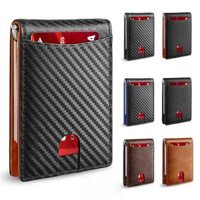 Wallet RFID Blocking Carbon Fibre Leather Mens Wallets with 10 Credit Card Holder 1 ID Window 2 Banknote Compartments