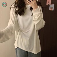 Wan YAN Đáy áo sơ mi nữ dáng rộng cổ tròn lông cừu giữ nhiệt áo thun dài tay