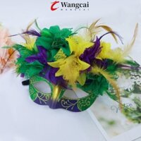 Wancgai Mặt nạ lễ hội Brazil, Mặt nạ sơn hóa trang nửa mặt bằng nhựa, Mặt nạ hoa lông vũ lễ hội thủ công sáng tạo Đồ dùng dự tiệc sinh nhật