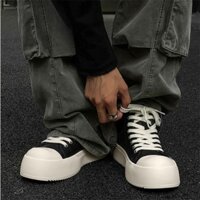 Wang Linkai Cùng Phong Cách Giày Thể Thao Nam Đen Đế Dày Nâng Cao Nam Nữ Thu Đông Mũi Lớn Derby Giày Da Thông Thường 25318