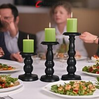 Wangmcai Kim Loại Nến, Sắt Nghệ Thuật Retro Vintage Chân Nến, Hộp Đựng Nến Đứng Đen Candelabra Bàn Ăn