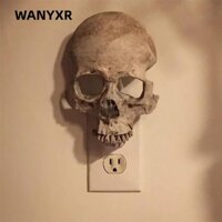 Wanyxr Đèn ngủ đầu lâu Halloween, Công tắc nút nhựa được điều khiển Đèn ngủ đầu lâu Gothic, phích cắm an toàn của Mỹ / Đèn cắm EU Phòng ngủ
