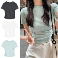 【W】Áo thun baby Basic trơn ôm body chất tăm cotton，áo croptop