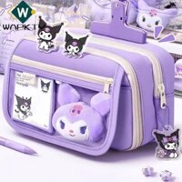 Wapkty 1 Cái Bút Chì, Sanrio Kuromi Quế Màu Nguyên Chất Bút Sắp Xếp Lưu Trữ, Túi Đựng Văn Phòng Phẩm Vải Nhiều Lớp Dung Tích Lớn Cho Bé Gái Trẻ Em